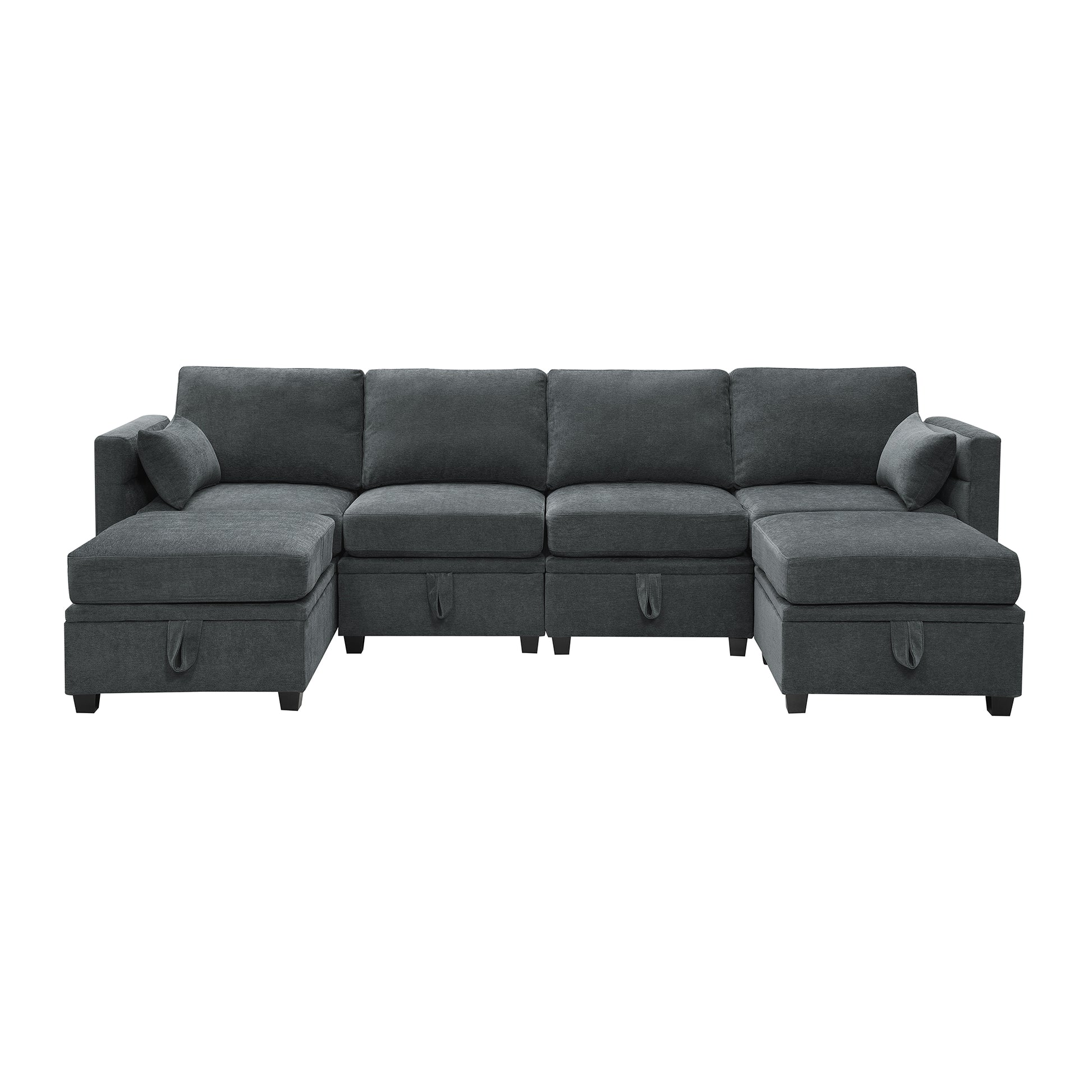 109*54.7" Chenille Modular Sectional Sofa,U Shaped Couch With Adjustable Armrests And Backrests,6 Seat Reversible Sofa Bed With Storage Seats For Living Room, Apartment,2 Colors Grey Chenille 6 Seat