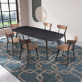 70.87Inch Rectangular Dining Table Black Oak Finished Ash Veneer Top 8 Persons Matt Black Foam Mdf