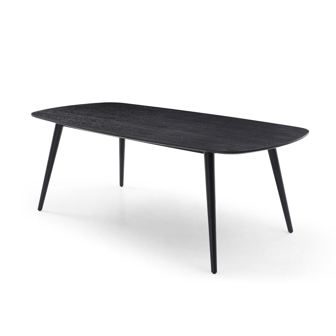 70.87Inch Rectangular Dining Table Black Oak Finished Ash Veneer Top 8 Persons Matt Black Foam Mdf