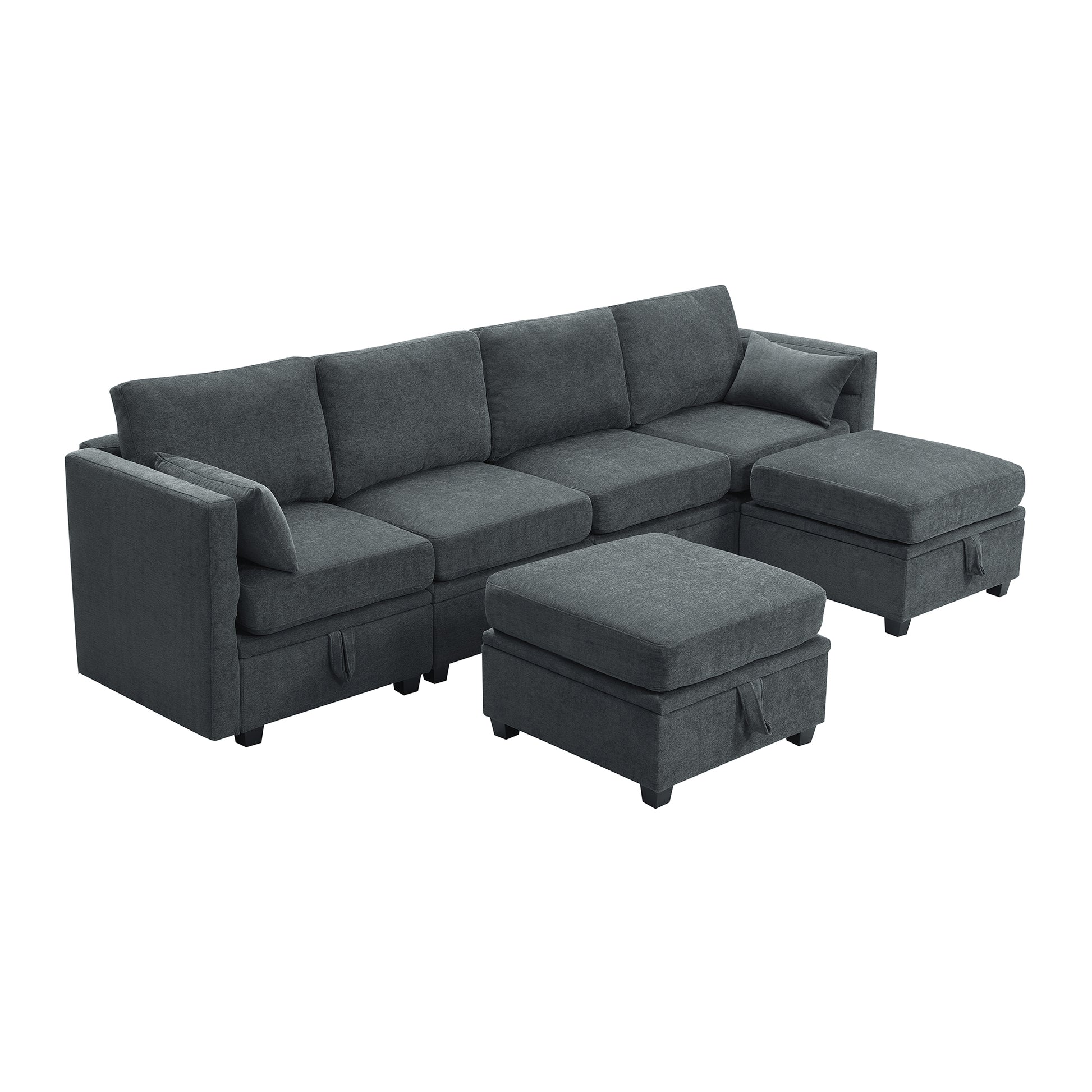 109*54.7" Chenille Modular Sectional Sofa,U Shaped Couch With Adjustable Armrests And Backrests,6 Seat Reversible Sofa Bed With Storage Seats For Living Room, Apartment,2 Colors Grey Chenille 6 Seat