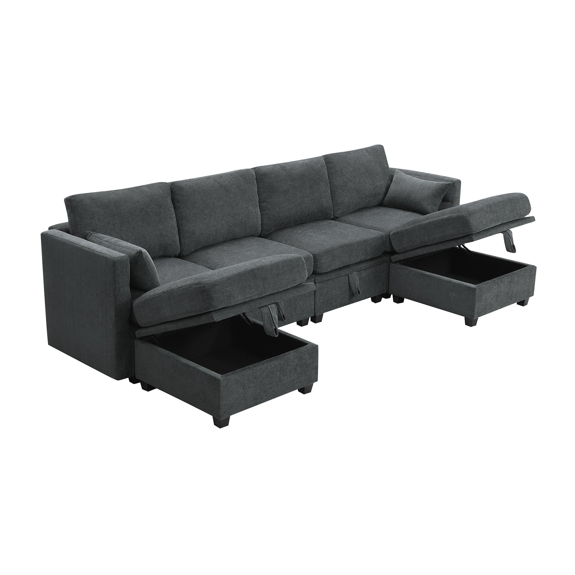 109*54.7" Chenille Modular Sectional Sofa,U Shaped Couch With Adjustable Armrests And Backrests,6 Seat Reversible Sofa Bed With Storage Seats For Living Room, Apartment,2 Colors Grey Chenille 6 Seat