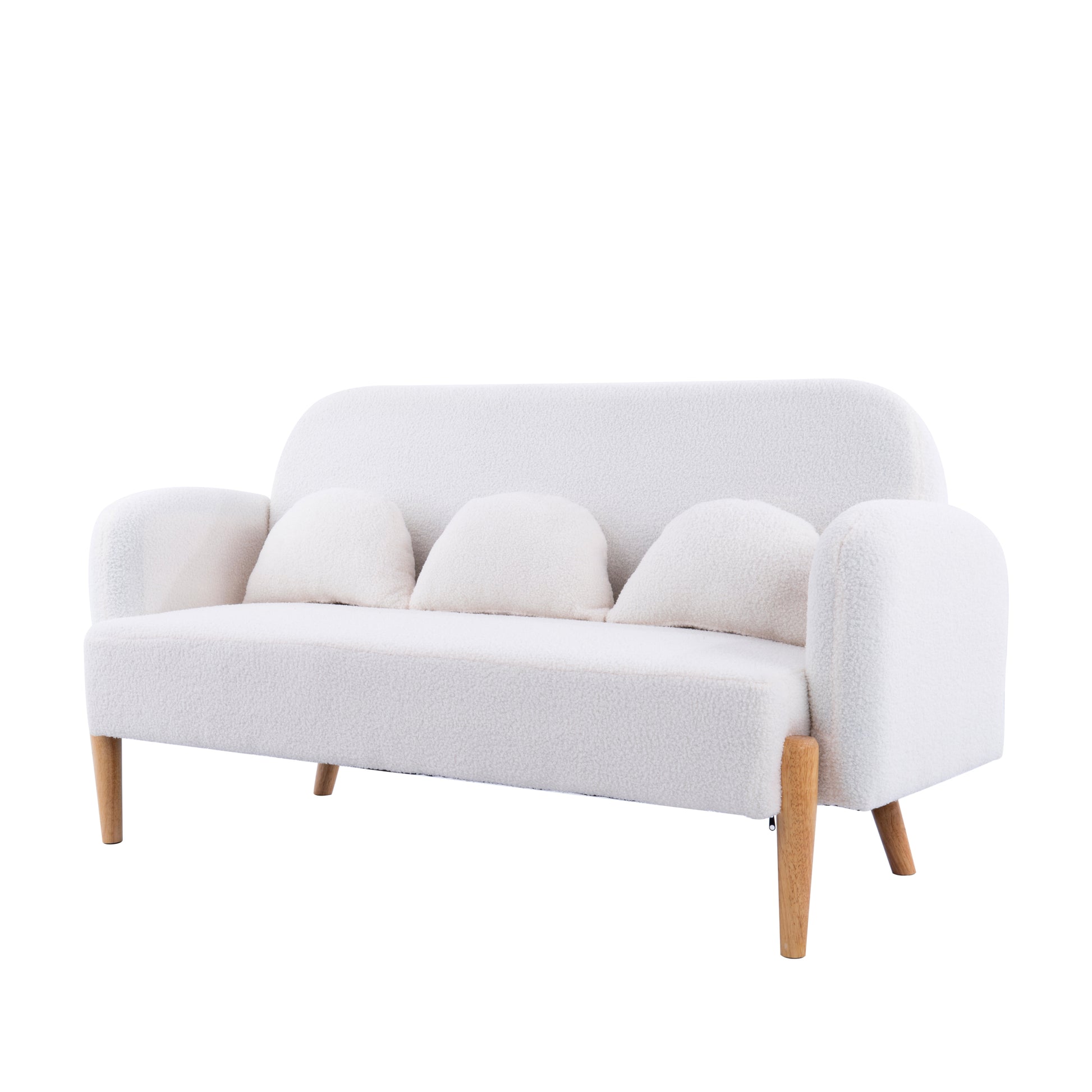 59.1" Teddy Velvet Beige Two Seater Sofa With Three Lumbar Pillows Light Beige Wood Primary Living Space Eucalyptus Square Arms Foam Teddy 2 Seat