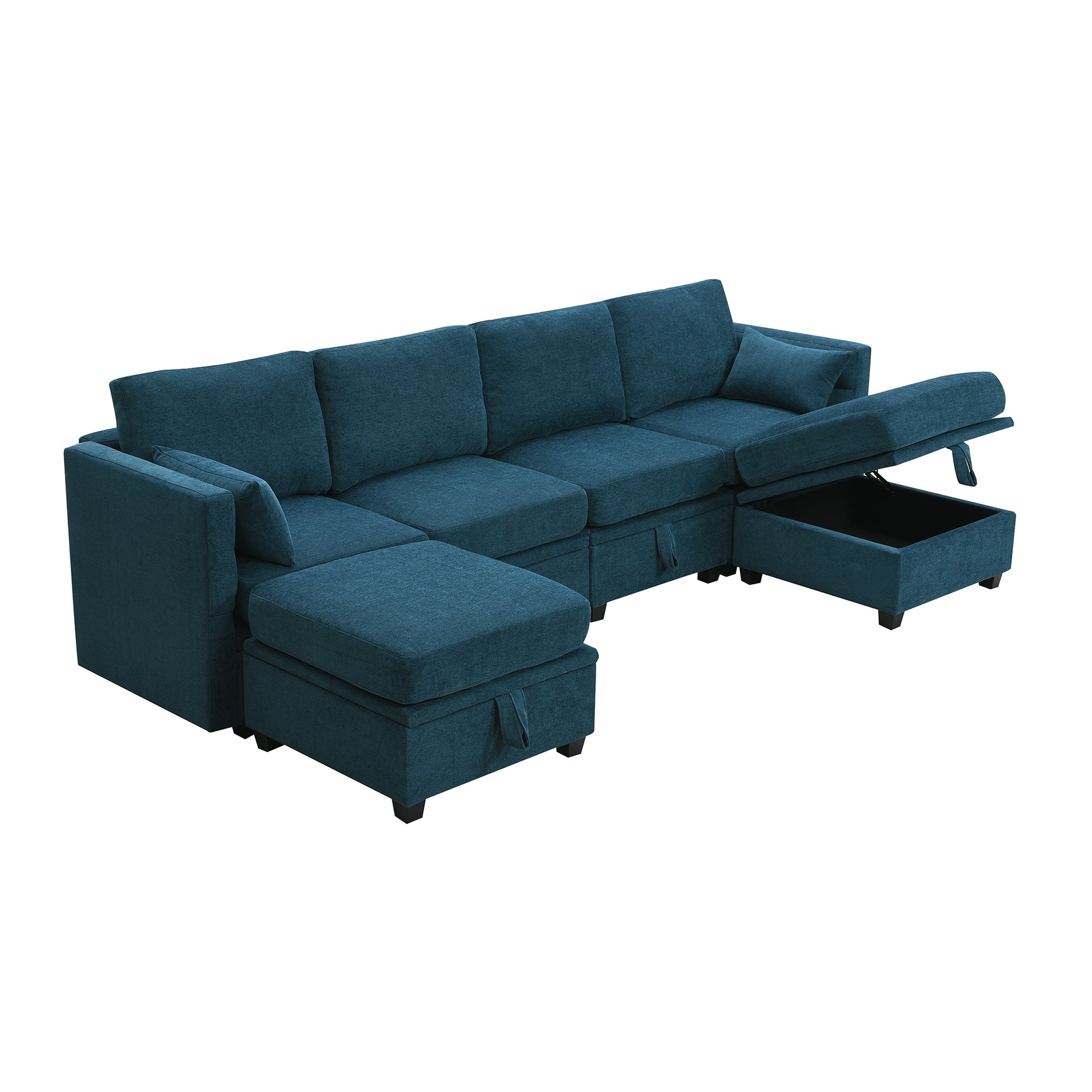 109*54.7" Chenille Modular Sectional Sofa,U Shaped Couch With Adjustable Armrests And Backrests,6 Seat Reversible Sofa Bed With Storage Seats For Living Room, Apartment,2 Colors Blue Chenille 6 Seat