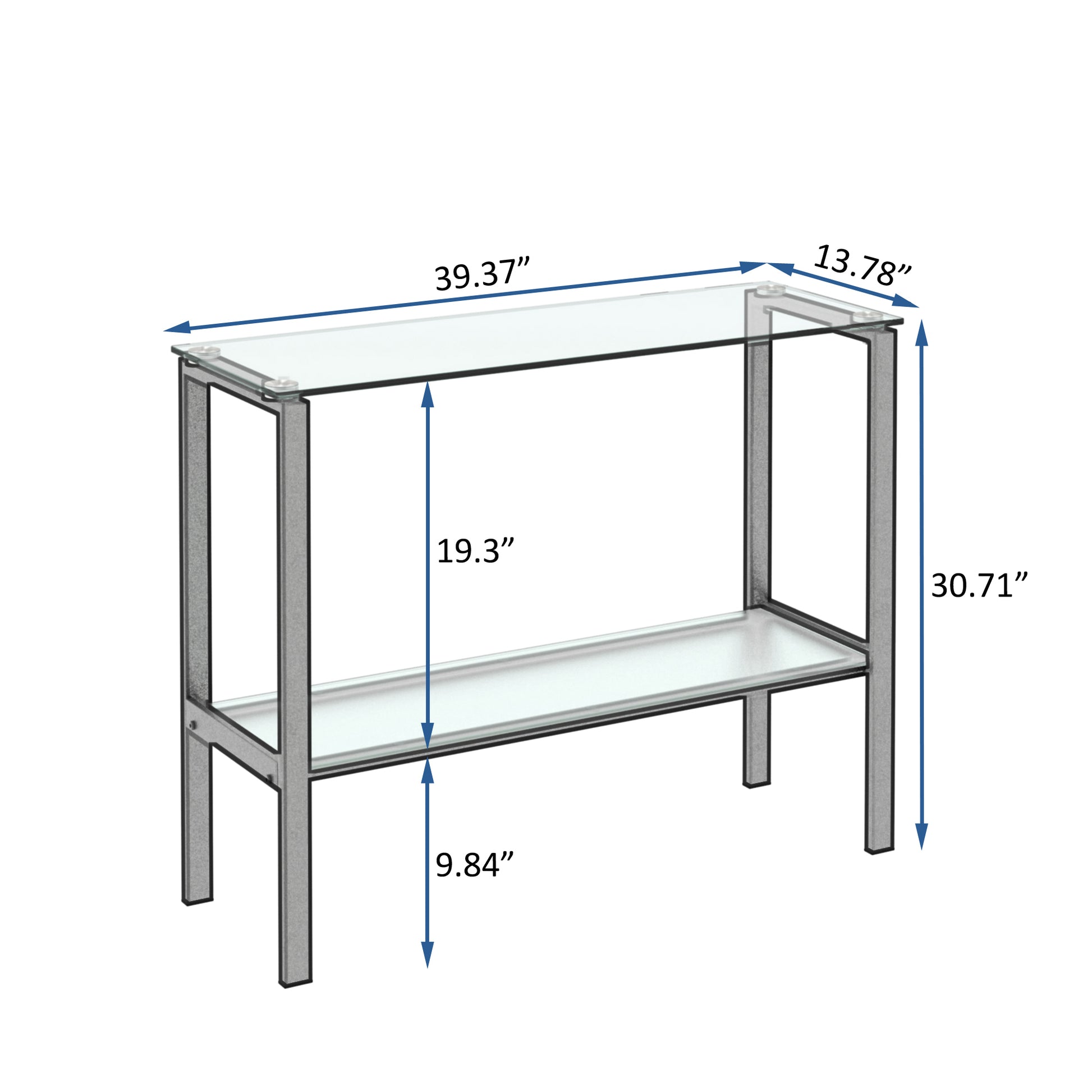 Console Table Double Layer Tempered Glass Rectangular Porch Table Black Leg Double Layer Glass Tea Table Black Glass