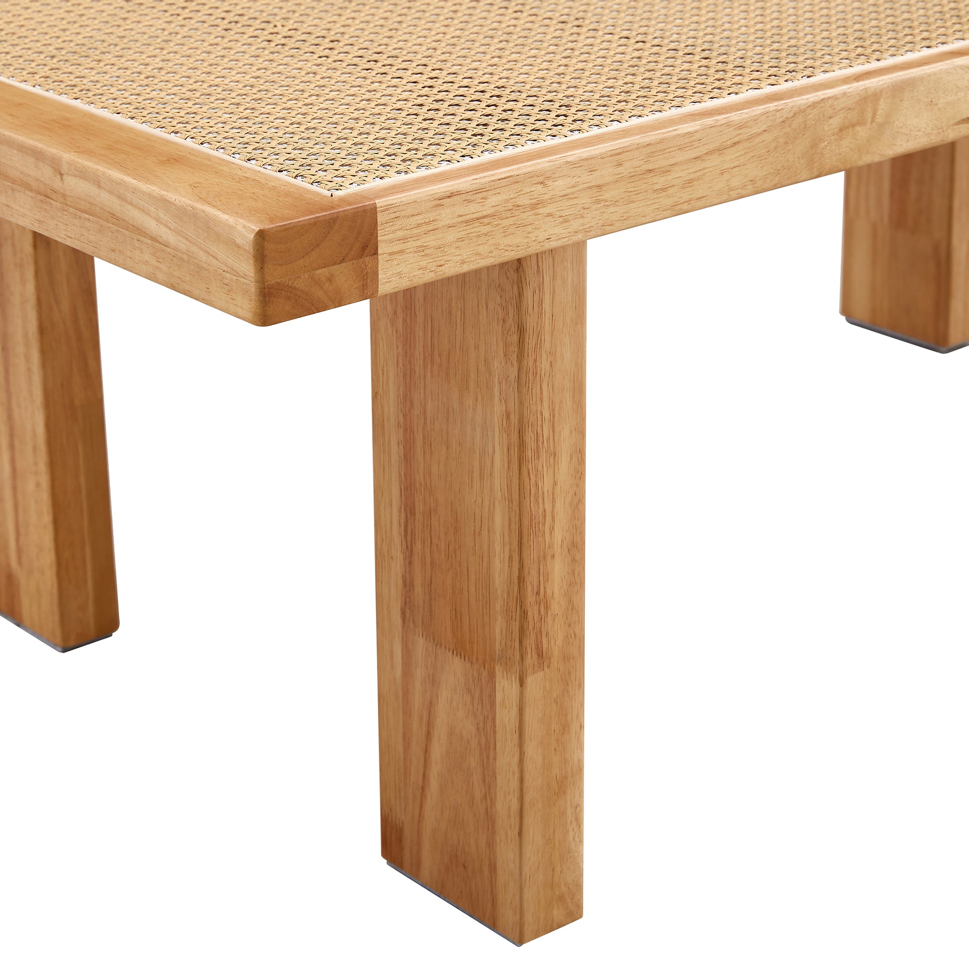 Modern And Minimalist Rectangular Rattan Tabletop With Rubber Wooden Legs, Imitation Rattan Woven Chinese Side Table, Suitable For Small Rectangular Tables In Living Rooms, Dining Rooms, And Bedrooms Natural Wood Solid Wood