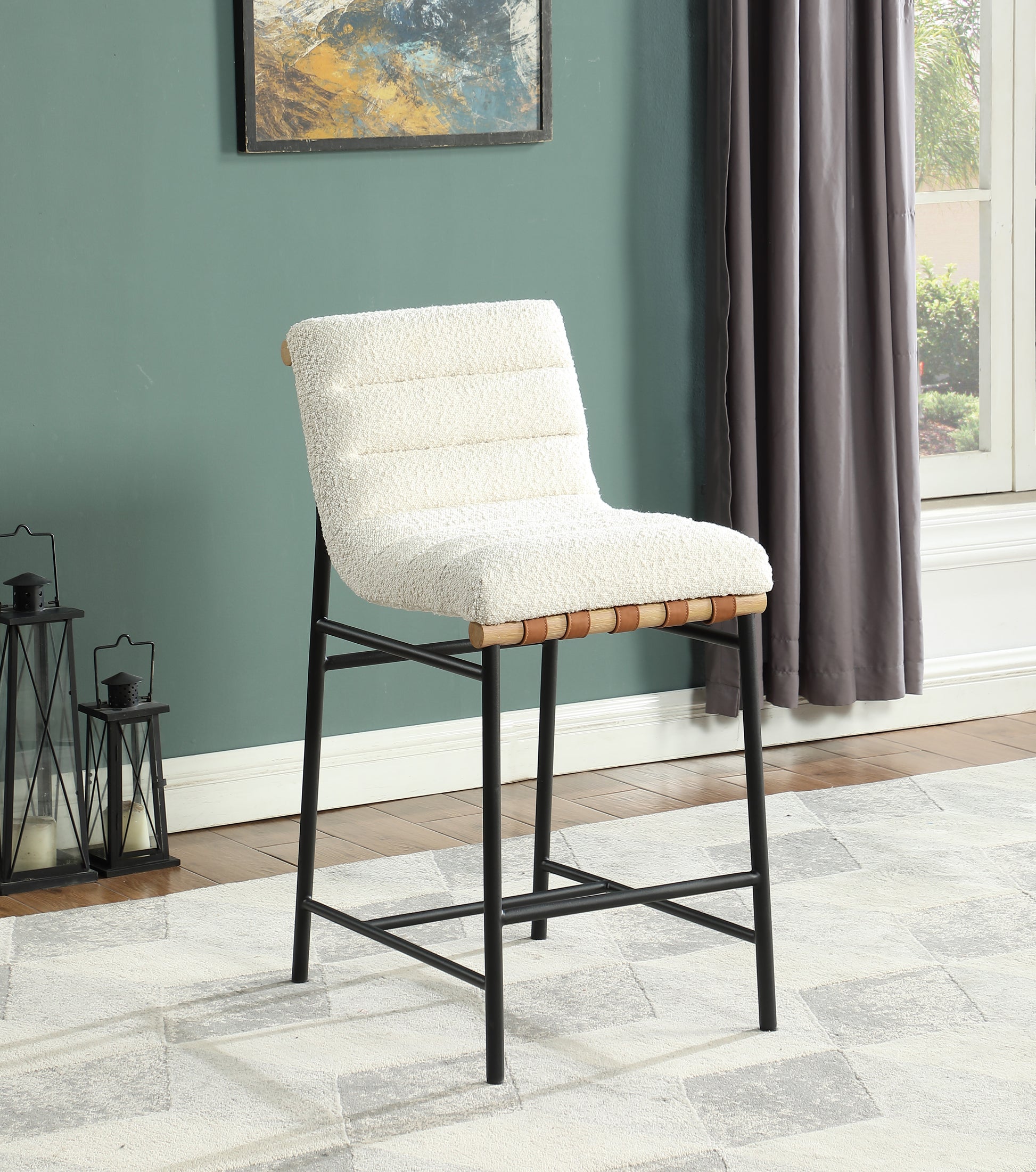 Lahni 17.75" White Boucle Fabric Counter Height Chair White Fabric