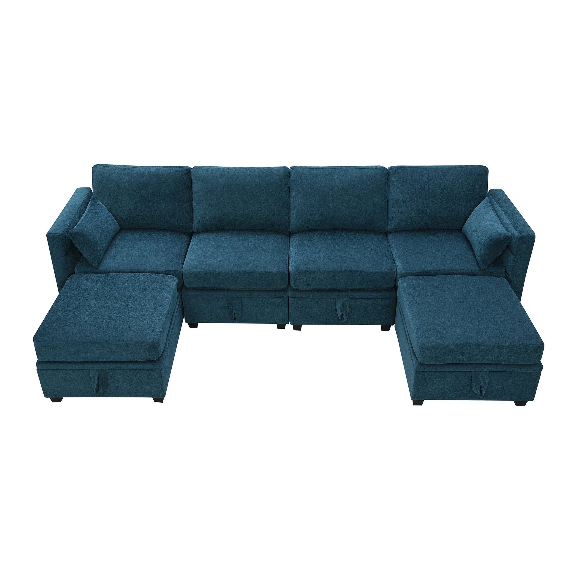 109*54.7" Chenille Modular Sectional Sofa,U Shaped Couch With Adjustable Armrests And Backrests,6 Seat Reversible Sofa Bed With Storage Seats For Living Room, Apartment,2 Colors Blue Chenille 6 Seat