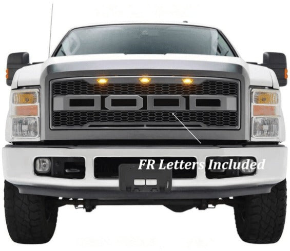 Grill For 2008 2009 2010 Ford F250 F350 F450 Raptor Grill Matte Black W E Lights With Letters Matt Black Abs Abs