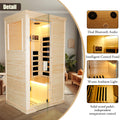 Single Person Spruce Far Infrared Sauna Hair Natural Wood Stainless Steel Glass