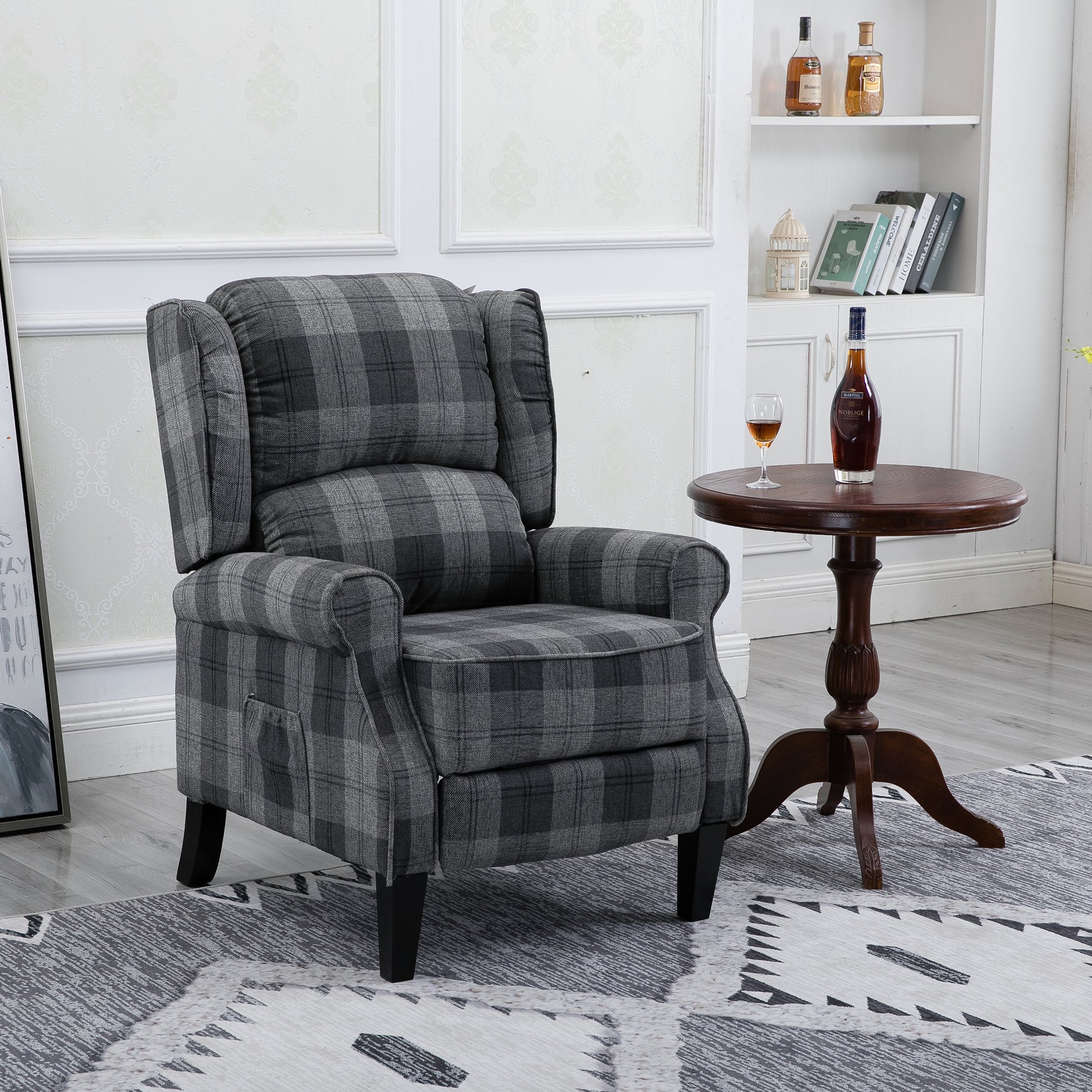 Vintage Armchair Sofa Comfortable Upholstered Leisure Chair Recliner Chair For Living Room Grey Check Grey Fabric 1 Seat