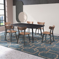 70.87Inch Rectangular Dining Table Black Oak Finished Ash Veneer Top 8 Persons Matt Black Foam Mdf