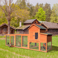 122 Large Wooden Chicken Coop, Hen House With Nest Box ,Wire Fence Poultry Cage Natural Wood