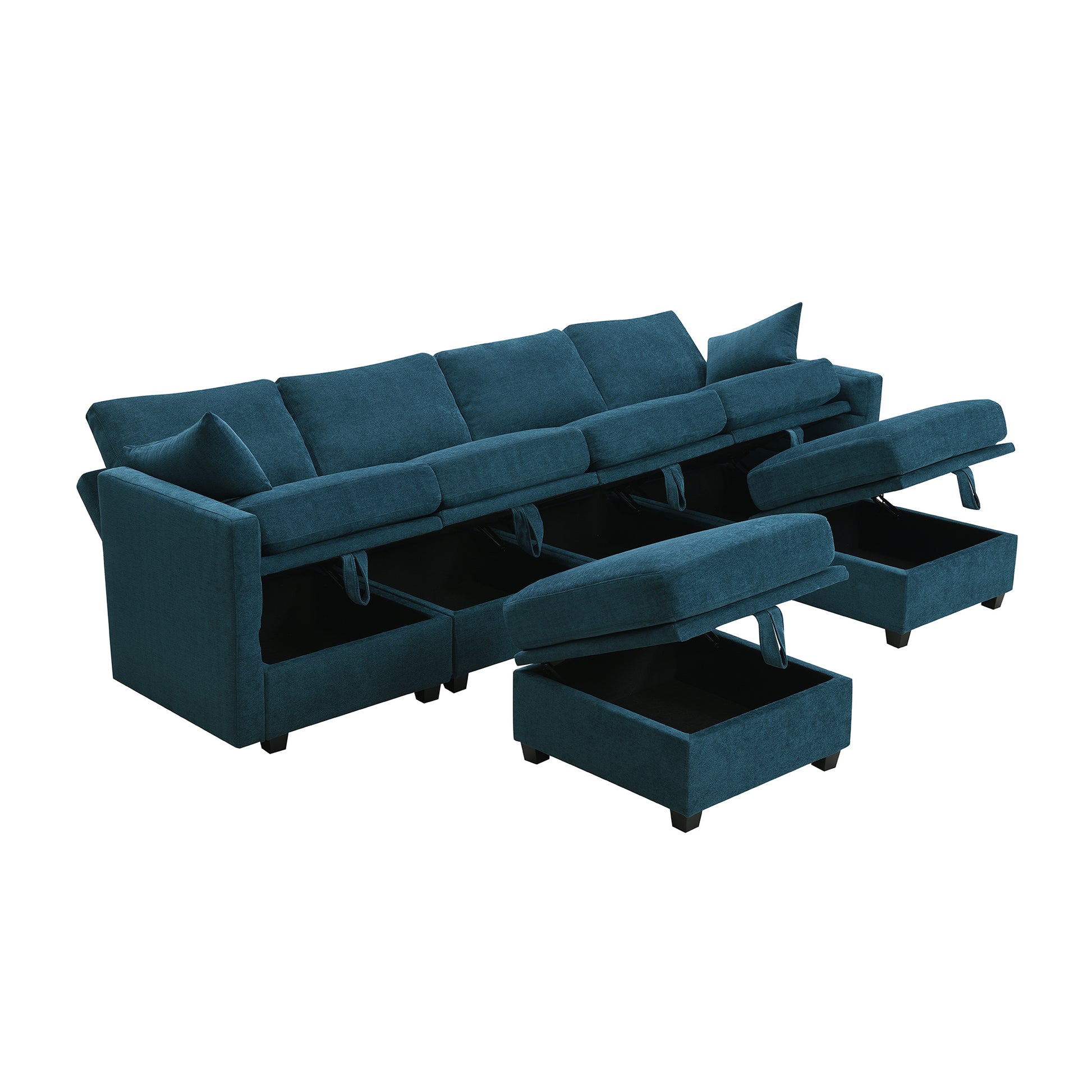 109*54.7" Chenille Modular Sectional Sofa,U Shaped Couch With Adjustable Armrests And Backrests,6 Seat Reversible Sofa Bed With Storage Seats For Living Room, Apartment,2 Colors Blue Chenille 6 Seat