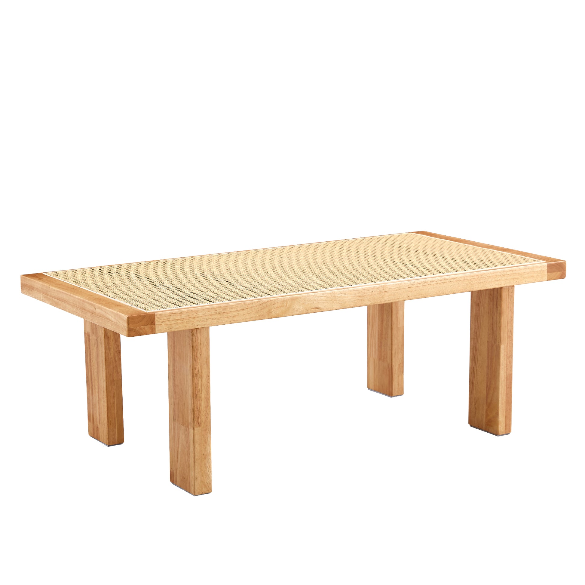 Modern And Minimalist Rectangular Rattan Tabletop With Rubber Wooden Legs, Imitation Rattan Woven Chinese Side Table, Suitable For Small Rectangular Tables In Living Rooms, Dining Rooms, And Bedrooms Natural Wood Solid Wood