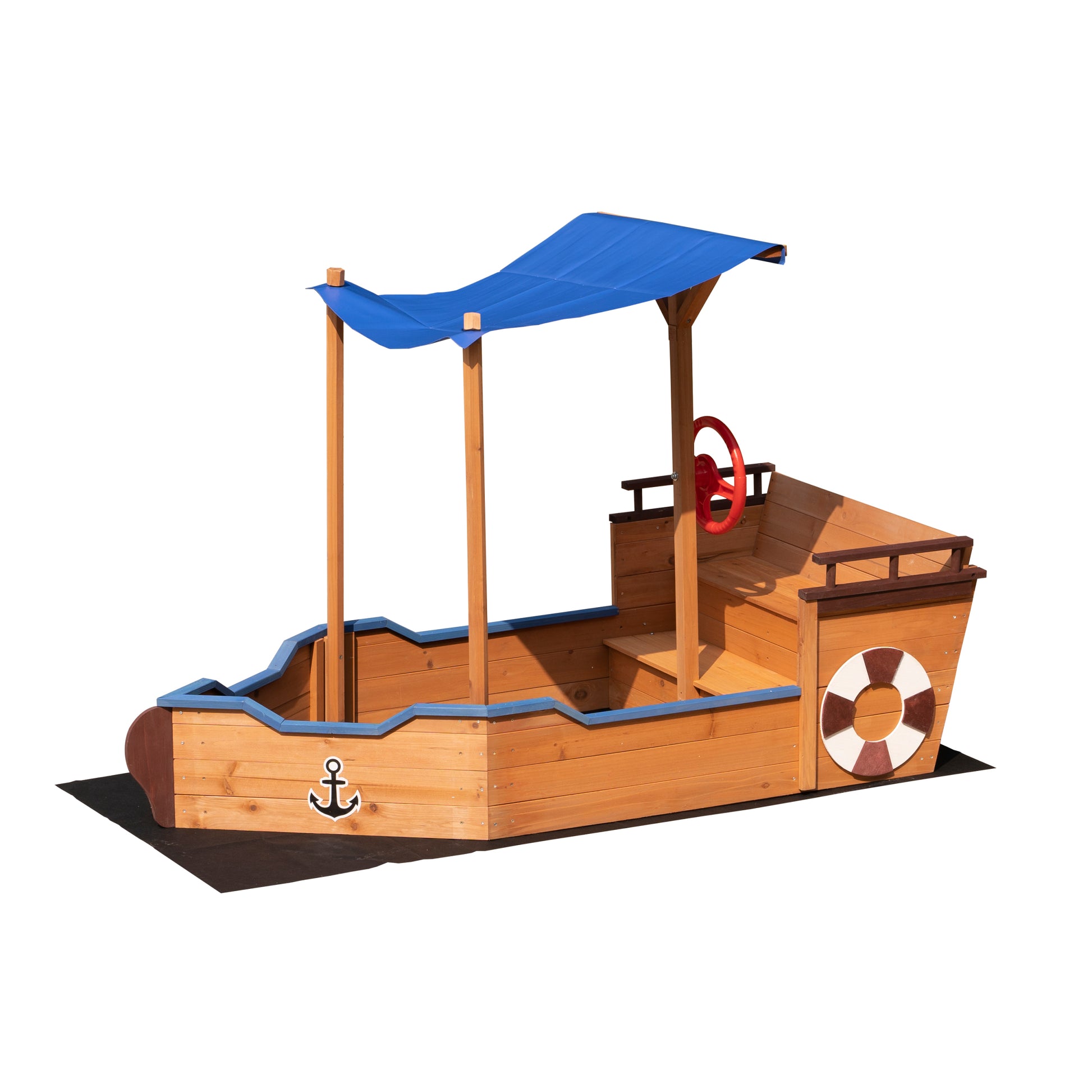 Outsunny Pirate Sandbox With Cover And Rudder, Wooden Sandbox With Storage Bench And Seat, Outdoor Toy For Kids Ages 3 8 Years Old Natural Wood 200 Lbs & Over American Design,Cute,Pastoral 5 To 8 Years Solid Wood Indoor & Outdoor Use