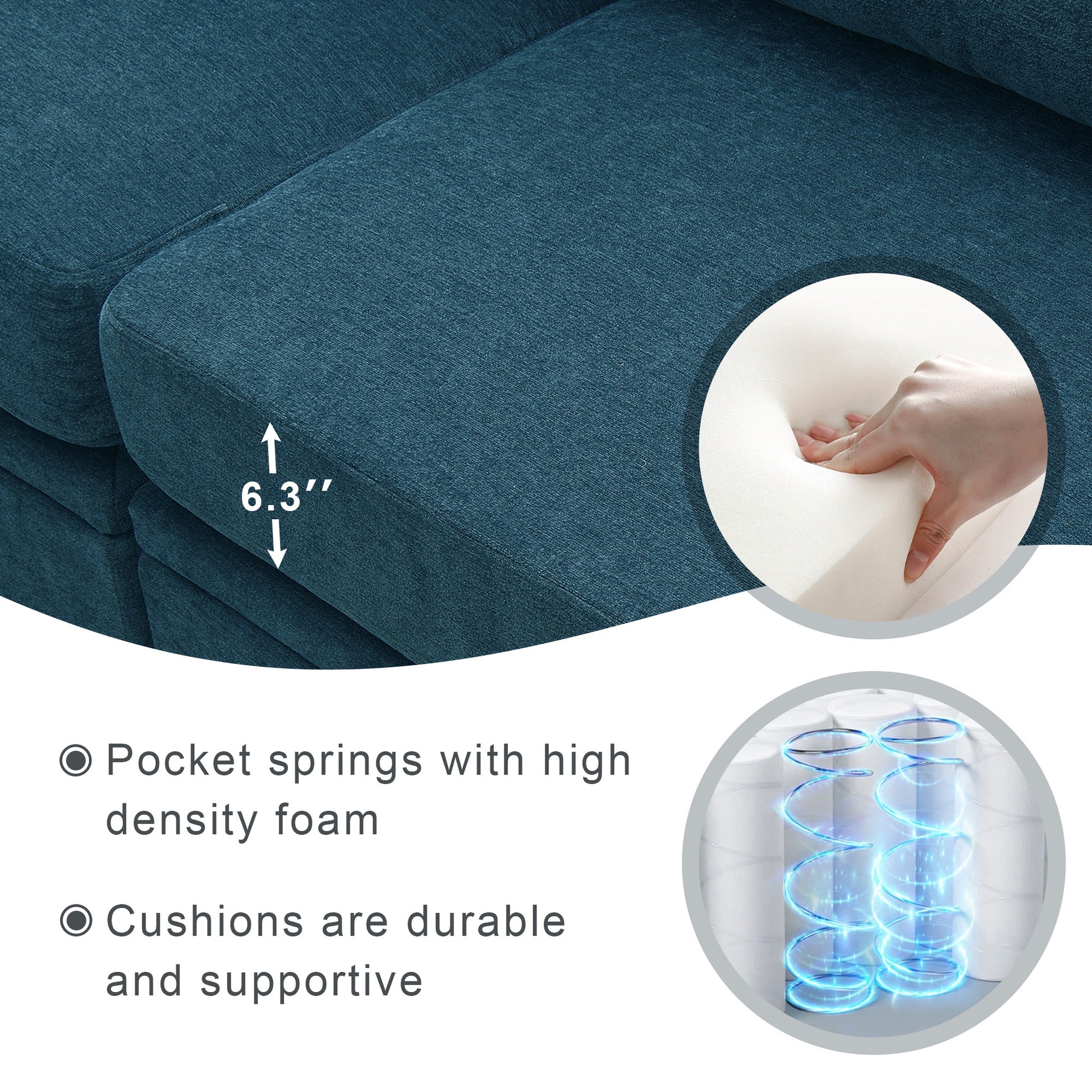 109*54.7" Chenille Modular Sectional Sofa,U Shaped Couch With Adjustable Armrests And Backrests,6 Seat Reversible Sofa Bed With Storage Seats For Living Room, Apartment,2 Colors Blue Chenille 6 Seat