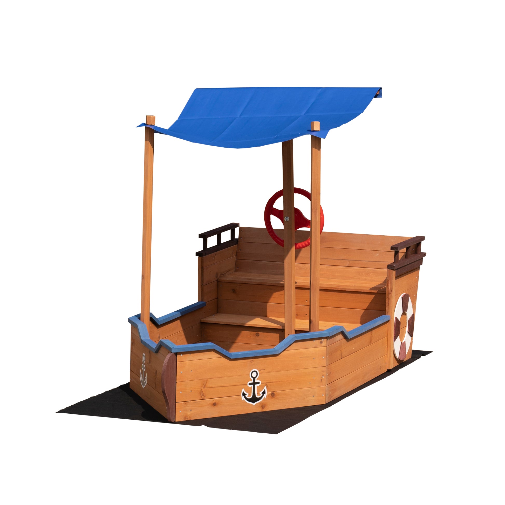 Outsunny Pirate Sandbox With Cover And Rudder, Wooden Sandbox With Storage Bench And Seat, Outdoor Toy For Kids Ages 3 8 Years Old Natural Wood 200 Lbs & Over American Design,Cute,Pastoral 5 To 8 Years Solid Wood Indoor & Outdoor Use