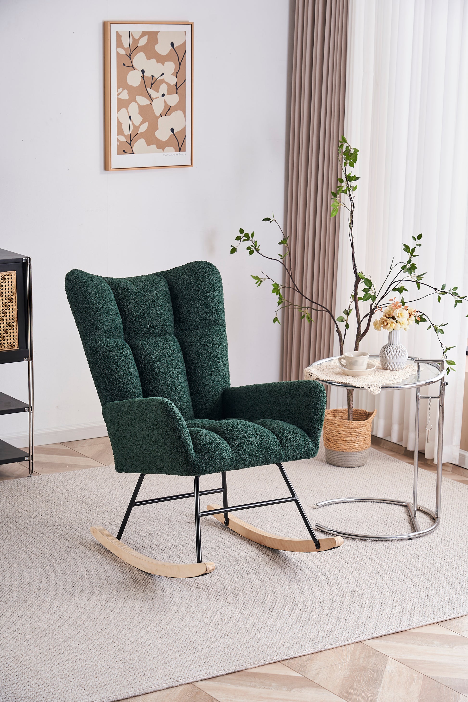 Rocking Chair Nursery, Solid Wood Legs Reading Chair With Teddy Fabric Upholsterednap Armchair For Living Rooms, Bedrooms, Offices, Best Gift,Emerald Teddy Fabric Emerald Primary Living Space Modern Rocking Chairs Polyester