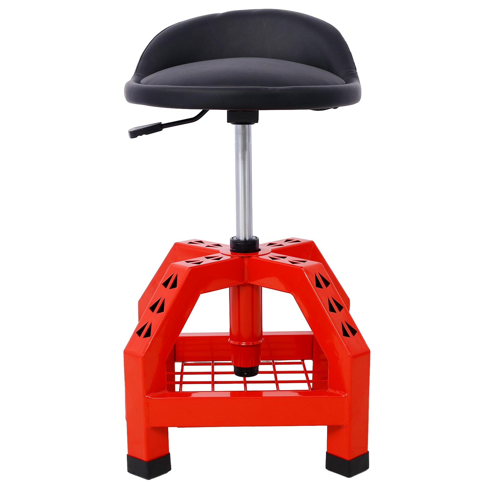 Pneumatic 360 Degree Swivel Stool, Mechanics Rolling Creeper Seat, Heavy Duty Rolling Mechanics Stool, Shop Stool With Casters Red Red Steel