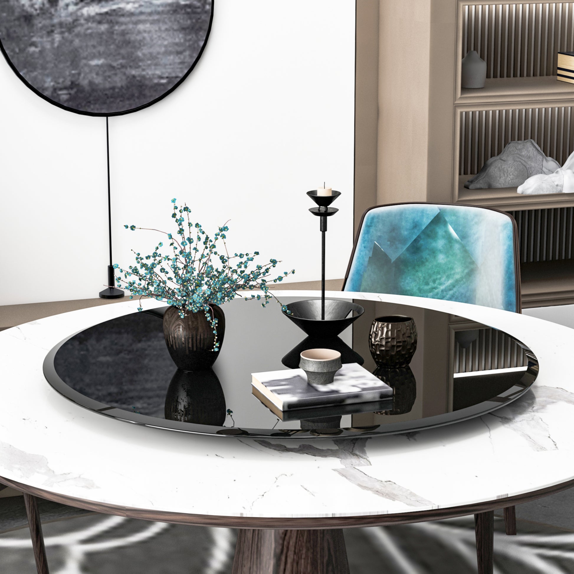 36" Inch Round Tempered Glass Table Top Black Glass 1 2" Inch Thick Beveled Polished Edge Black Tempered Glass