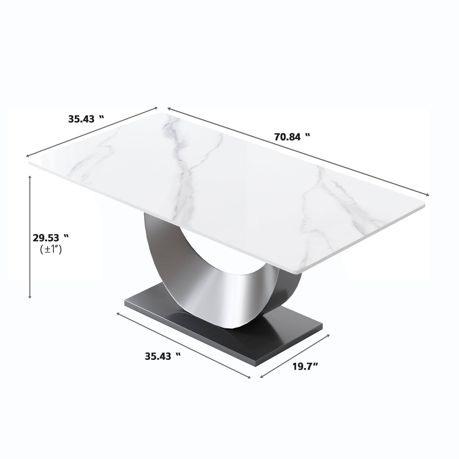 70.87" Modern Artificial Stone White Crescent Shaped Black Metal Legs Can Accommodate 6 8 People. White Metal Sintered Stone