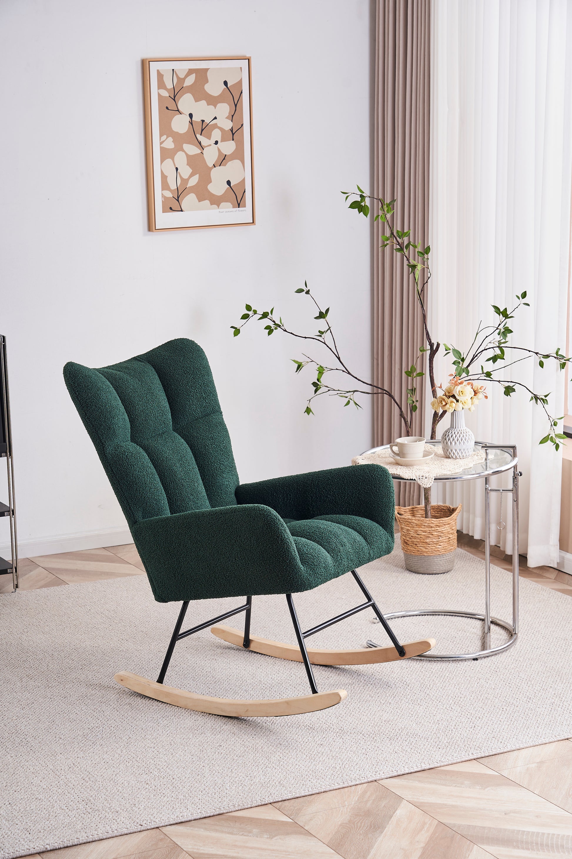 Rocking Chair Nursery, Solid Wood Legs Reading Chair With Teddy Fabric Upholsterednap Armchair For Living Rooms, Bedrooms, Offices, Best Gift,Emerald Teddy Fabric Emerald Primary Living Space Modern Rocking Chairs Polyester