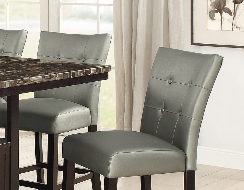 Dining Room Furniture 6Pc Counter Height Dining Set Dining Table W Storage 4X High Chairs 1X Bench Silver Faux Leather Tufted Seats Faux Marble Table Top Silver Seats 6 Espresso Dining Room 60 Inches Bench Seating Classic,Contemporary,Transitional Birch