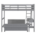 Twin Over Full Bunk Bed With Desk, Gray Gray Solid Wood Mdf