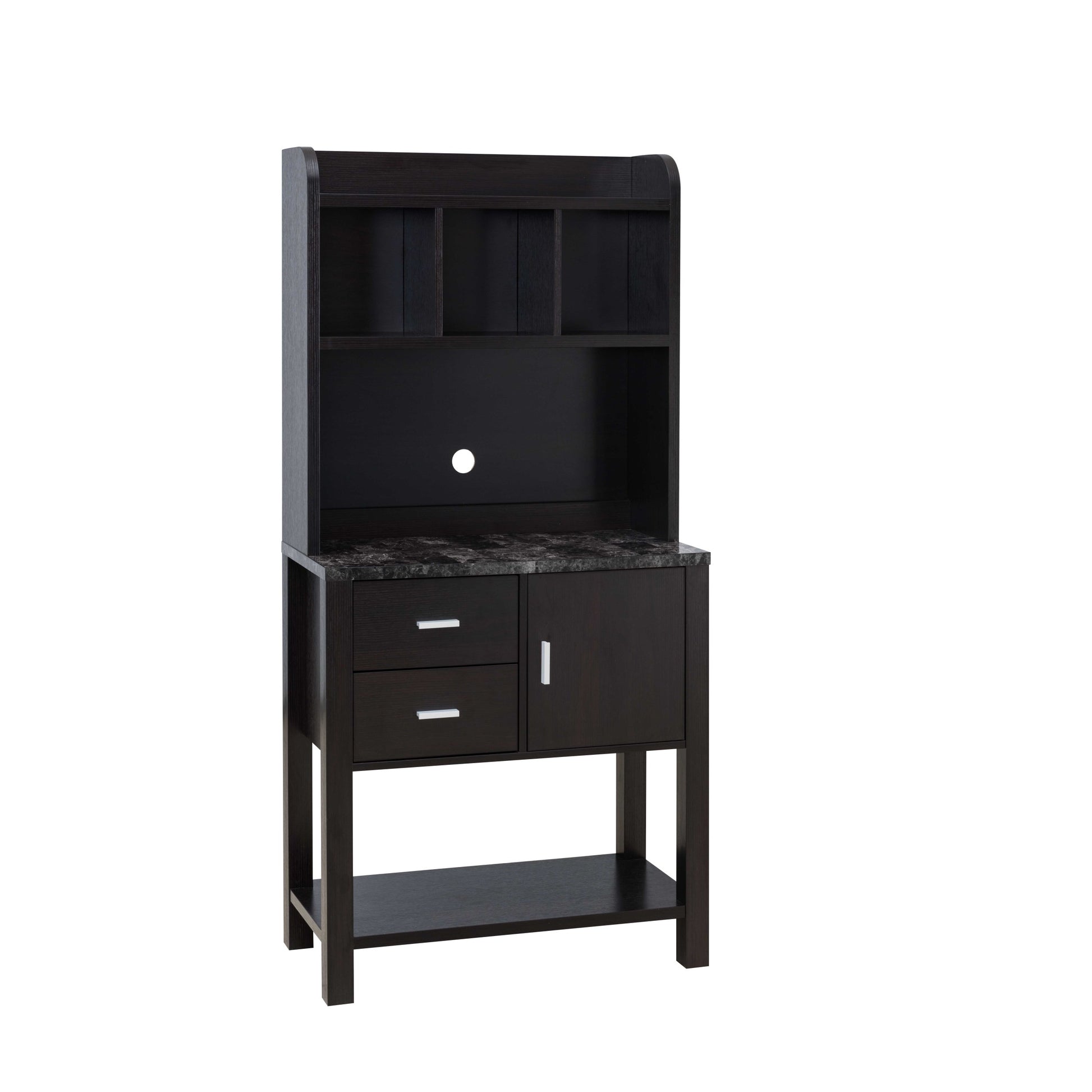 Bakers Rack Cabinet, Kitchen Cabinet With Storage Compartments, Red Cocoa & Faux Marble Black Espresso Particle Board