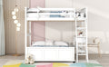 Full Over Full Bunk Bed With Desk, White White Solid Wood Mdf