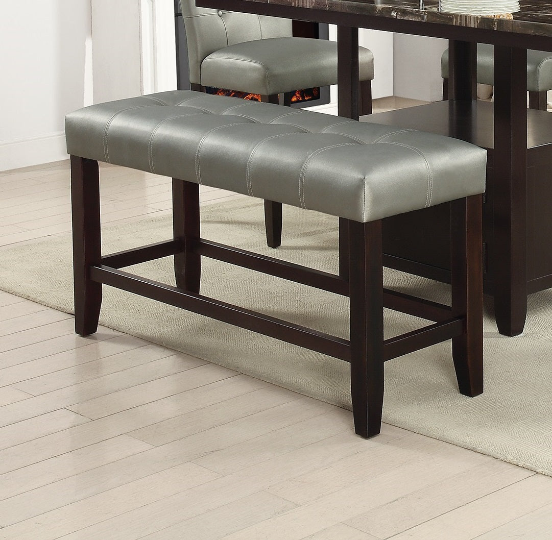 Dining Room Furniture 6Pc Counter Height Dining Set Dining Table W Storage 4X High Chairs 1X Bench Silver Faux Leather Tufted Seats Faux Marble Table Top Silver Seats 6 Espresso Dining Room 60 Inches Bench Seating Classic,Contemporary,Transitional Birch