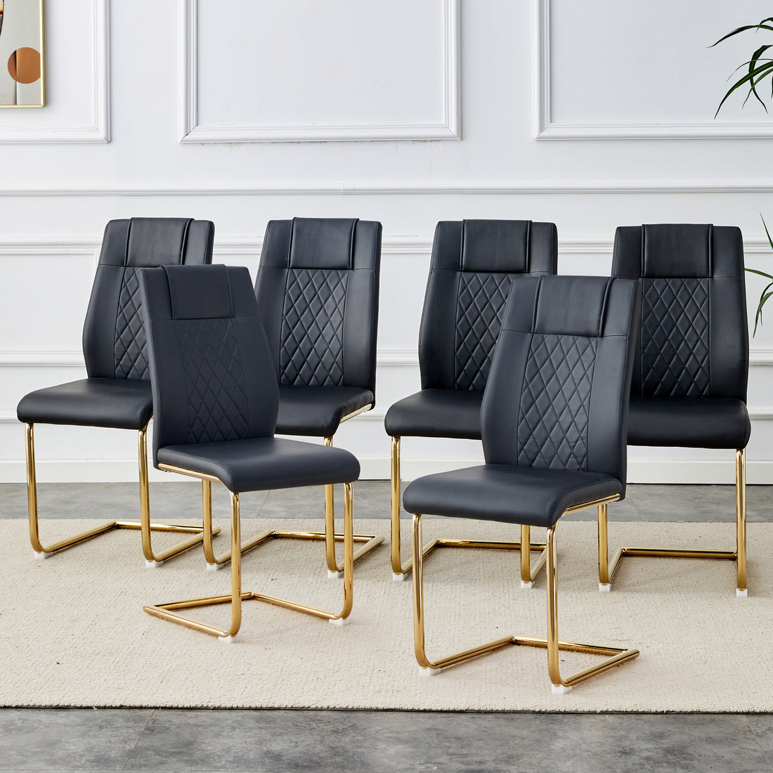 Modern Dining Chairs With Faux Leather Padded Seats, Dining Room Chairs, Gold Metal Leg Upholstered Chairs, Suitable For Kitchens, Living Rooms, Bedrooms, And Offices, Set Of 6 Black Pu Leather C 001 Black Pu