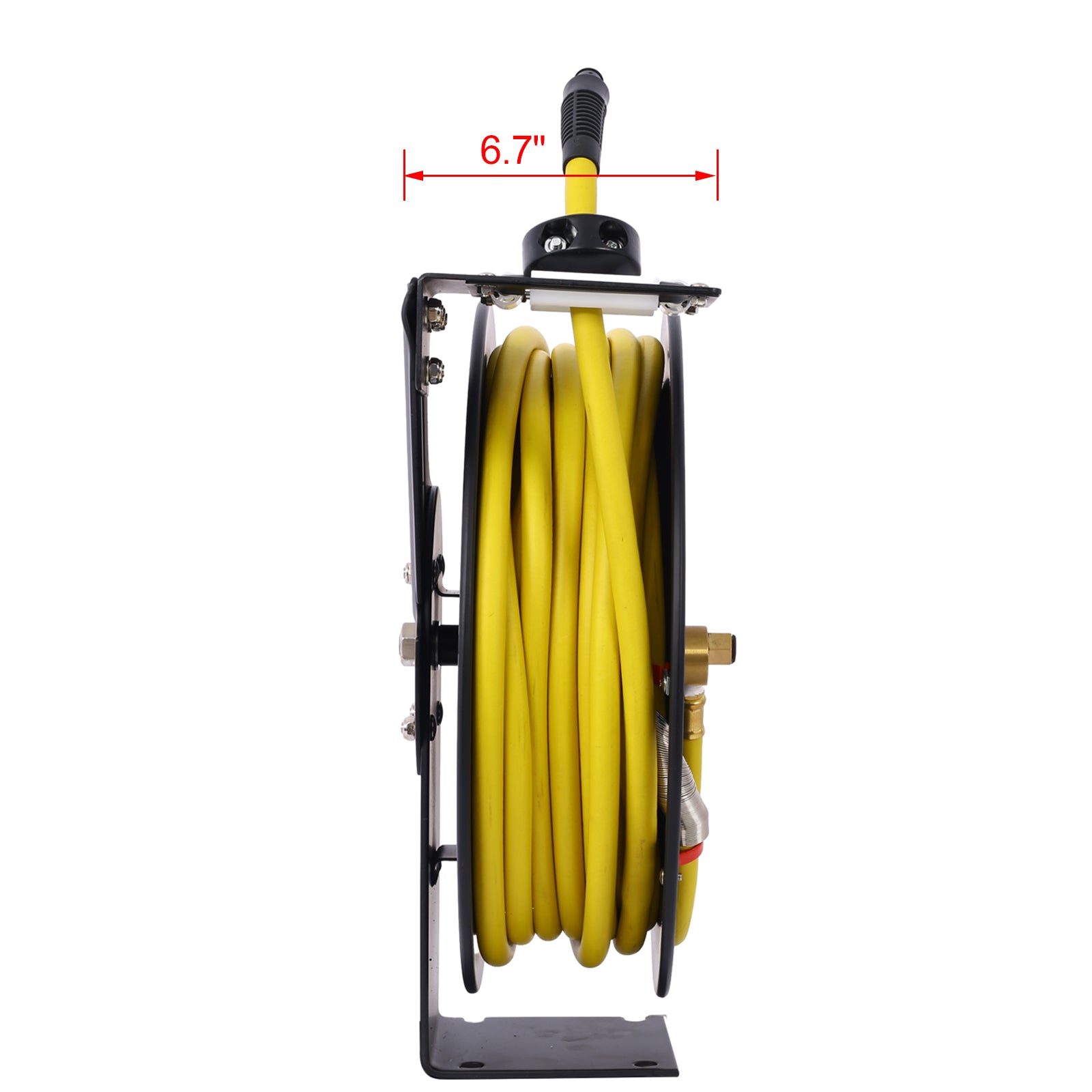 Air Hose Reel Retractable 3 8" Inch X 50' Foot Sbr Rubber Hose Max 300Psi Heavy Duty Industrial Steel Single Arm Construction Black Steel