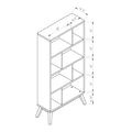 White Two Tone Weathered White Bookcase Display Cabinet Flared Legs Open Back Four Shelves Dividers White Particle Board Mdf