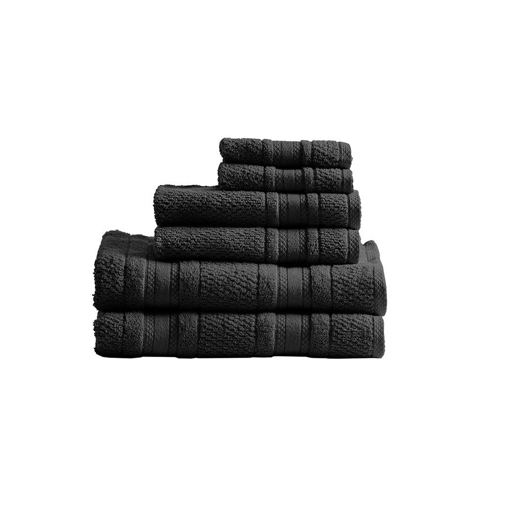 Super Soft Cotton Quick Dry Bath Towel 6 Piece Set Black Cotton