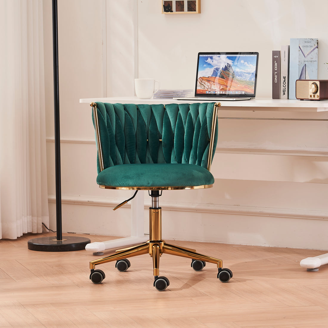 Office Desk Chair, Upholstered Home Office Desk Chairs With Adjustable Swivel Wheels, Ergonomic Office Chair For Living Room, Bedroom, Office, Vanity Study Emerald Emerald Office Modern Foam Velvet