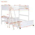 Full Over Full Bunk Bed With Desk, White White Solid Wood Mdf