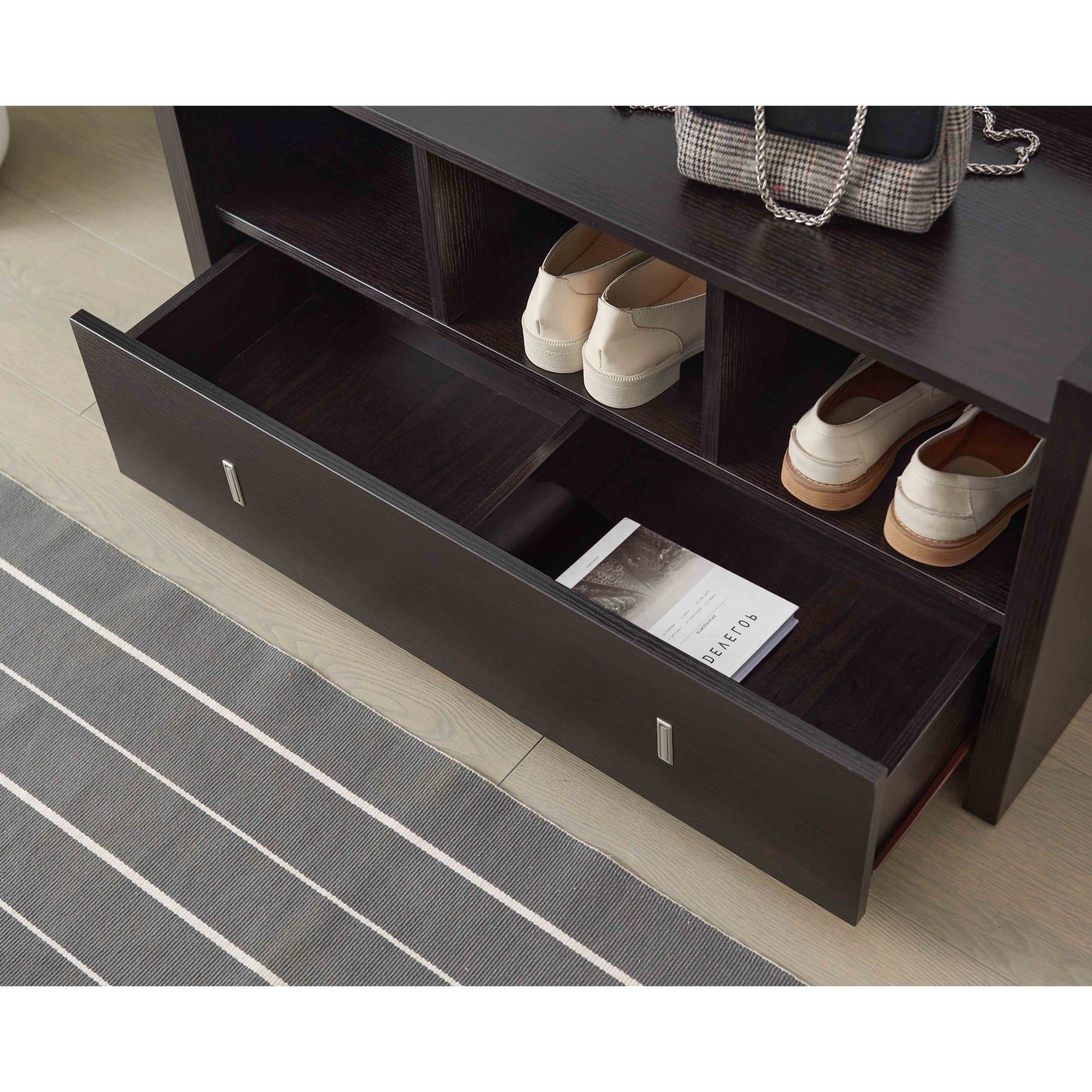 Shoe Entry Bench With Drawer, Shoe Storage Organizer, Red Cocoa Espresso Particle Board