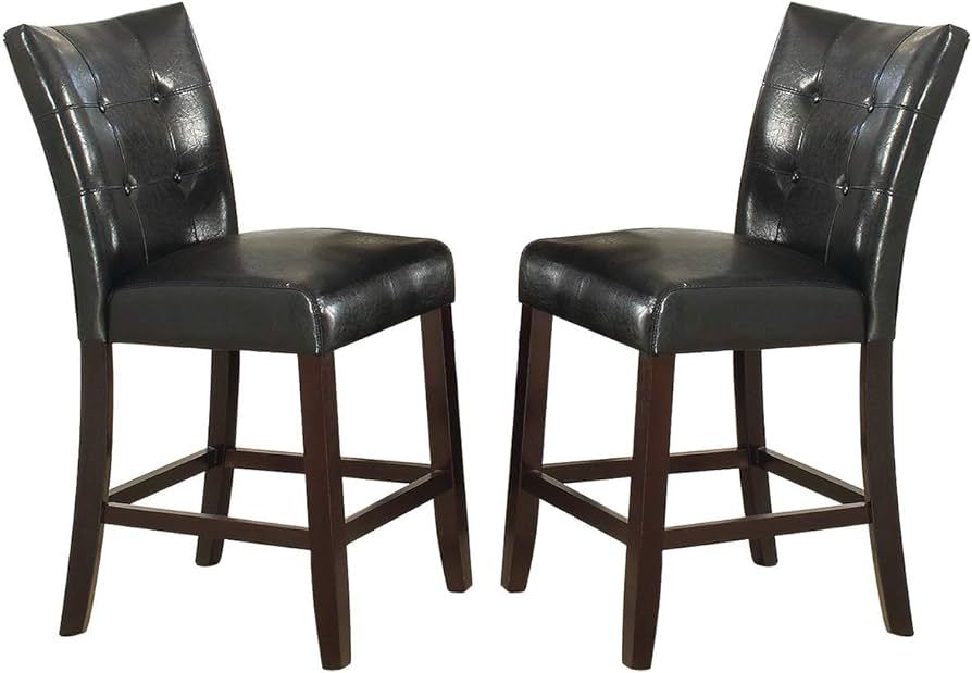 Modern Counter Height Chairs Black Faux Leather Tufted Set Of 2 High Chairs Dining Seating Black Brown Dining Room Contemporary,Modern Dining Chairs Birch Tufted Back Mdf