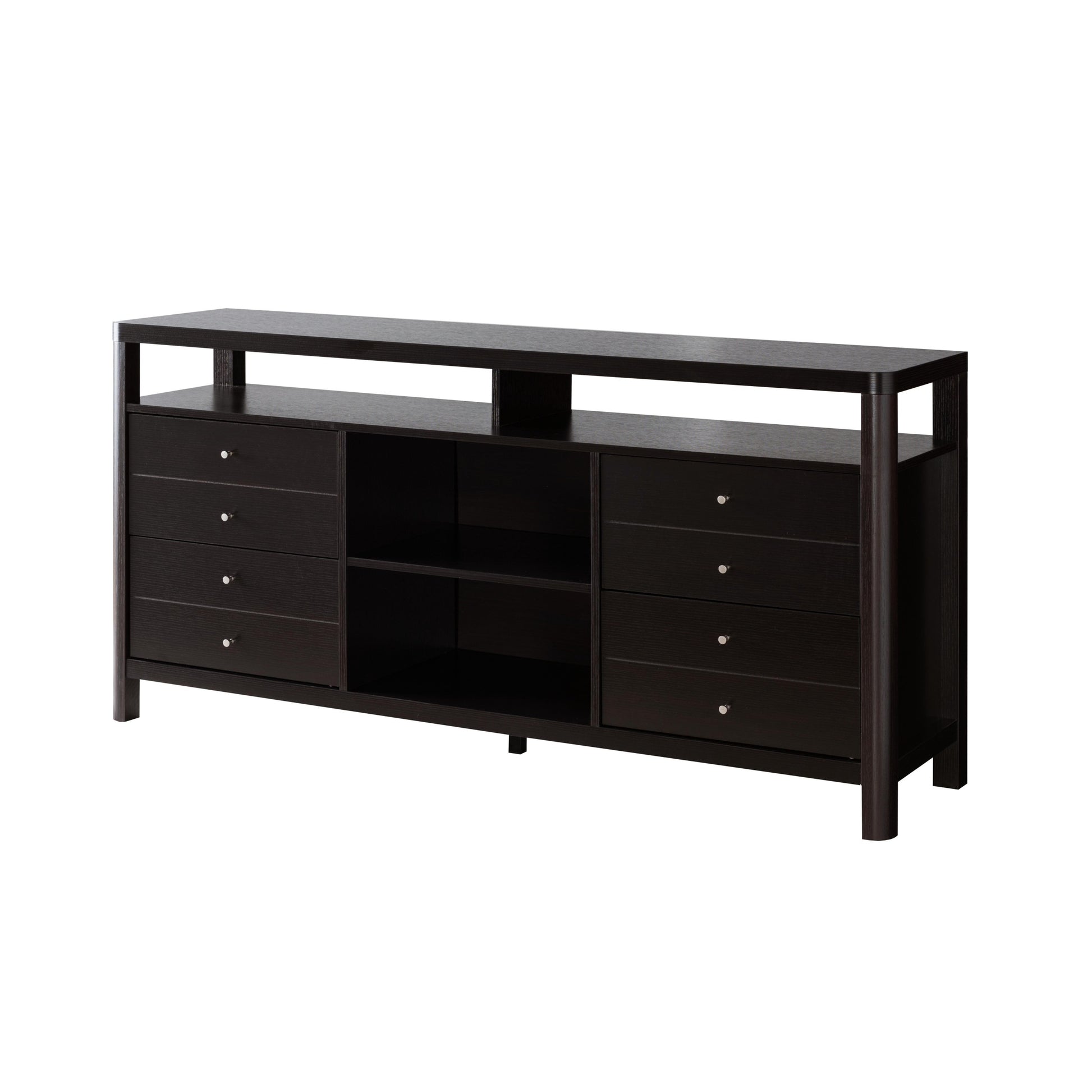 Home Entertainment Stand, Tv Stand With 4 Storage Drawers, Display Table In Red Cocoa Espresso 50 59 Inches Particle Board