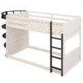 Twin Over Twin Boat Like Shape Bunk Bed With Storage Shelves, Cream Espresso Box Spring Not Required Twin Espresso Wood Bedroom Bunk Solid Wood Mdf