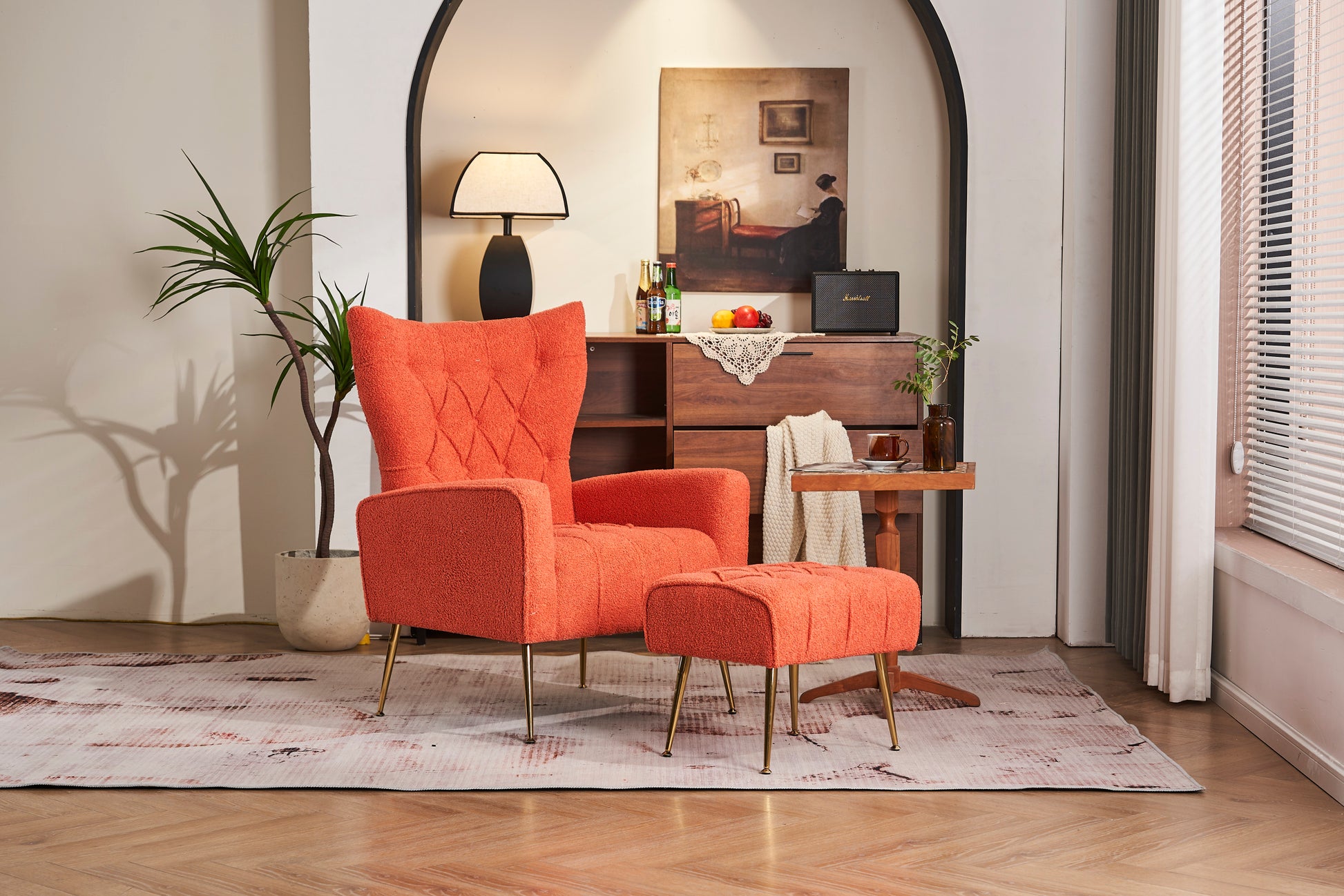 Modern Accent Chair With Ottoman, Comfy Armchair For Living Room, Bedroom, Apartment, Office Brick Red Brick Red Primary Living Space Classic Polyester