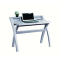 White Crosshatch Desk, Workstation Desk With Usb Power Outlet White Particle Board