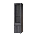 Modern Wine Showcasing Cabinet With Two Glass Shelves And Storage Cabinet In Distressed Grey Grey Particle Board