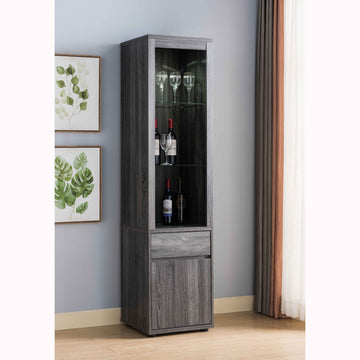 Modern Wine Showcasing Cabinet With Two Glass Shelves And Storage Cabinet In Distressed Grey Grey Particle Board