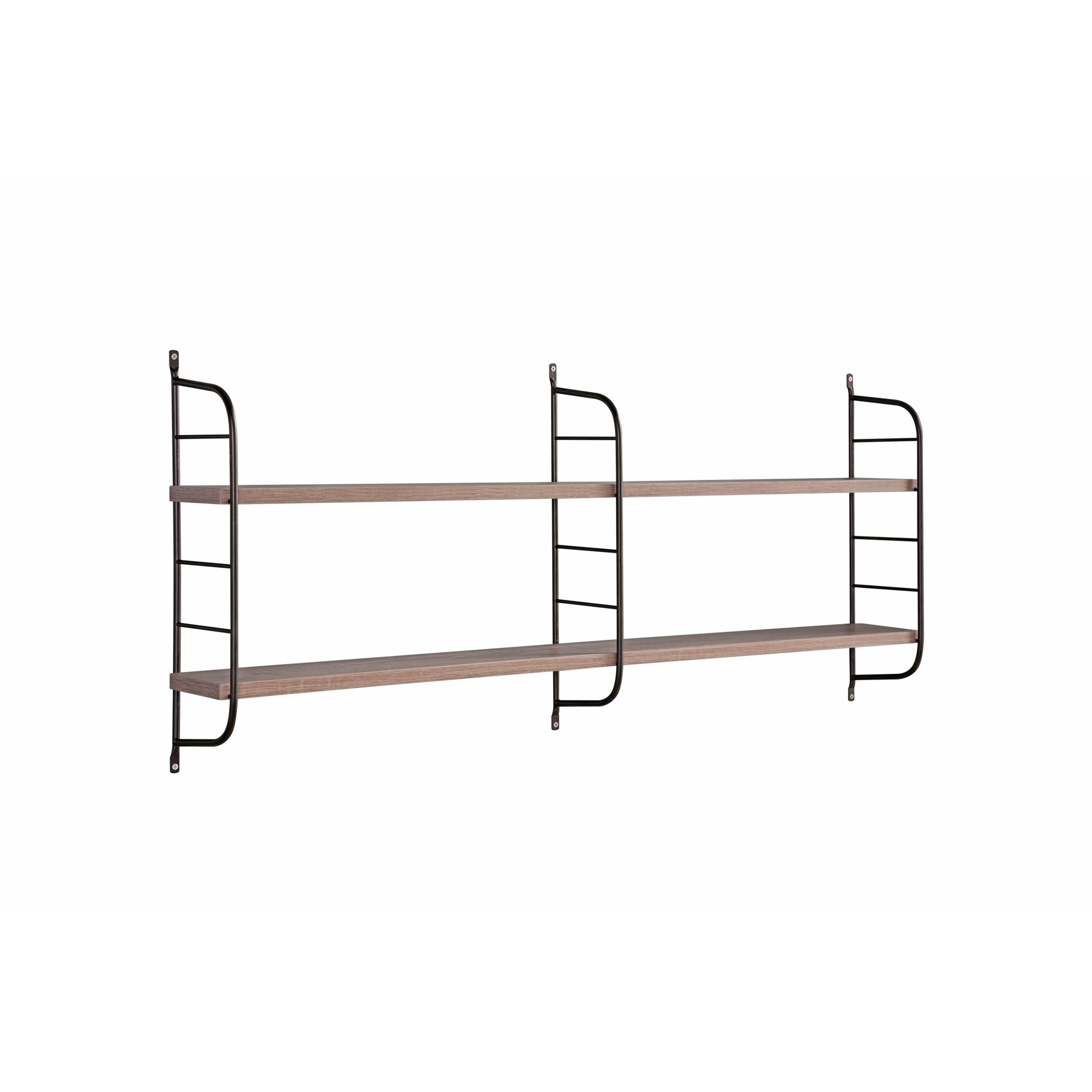 Mounted 2 Tier Display With Adjustable Shelves, Dark Taupe & Black Taupe Particle Board