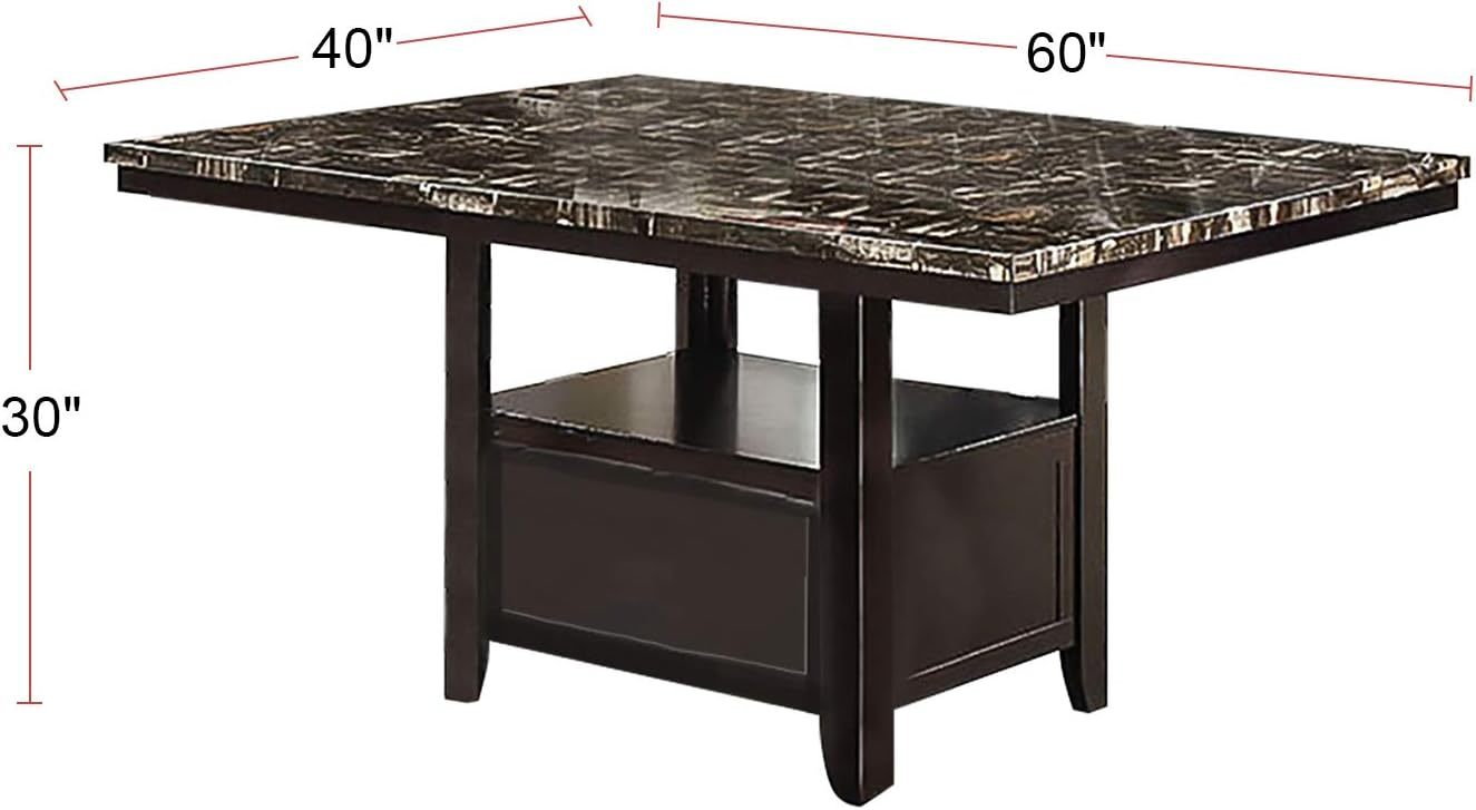 Dining Room 1Pc Table W Shelve Storage Base Faux Marble Top Birch Wood Mdf Dining Table Brown Espresso Dining Room Contemporary,Modern Birch Kitchen & Dining Tables Mdf