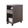Mobile Chairside Table, Livingroom, Work Office Cabinet With Drawer& Shelves Distressed Grey Grey Particle Board
