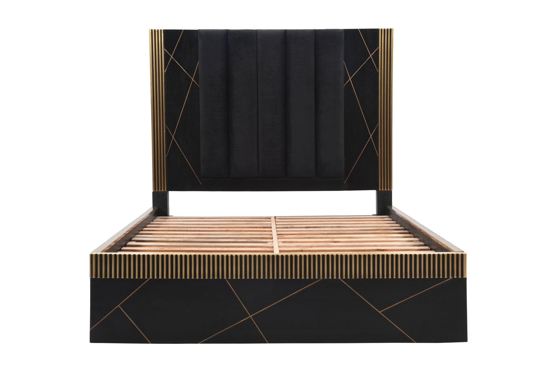 Allure Modern Style Queen Bed Made With Mango Wood And Finished With Brass Metal Box Spring Not Required Queen Black Wood Bedroom Contemporary,Modern Wood