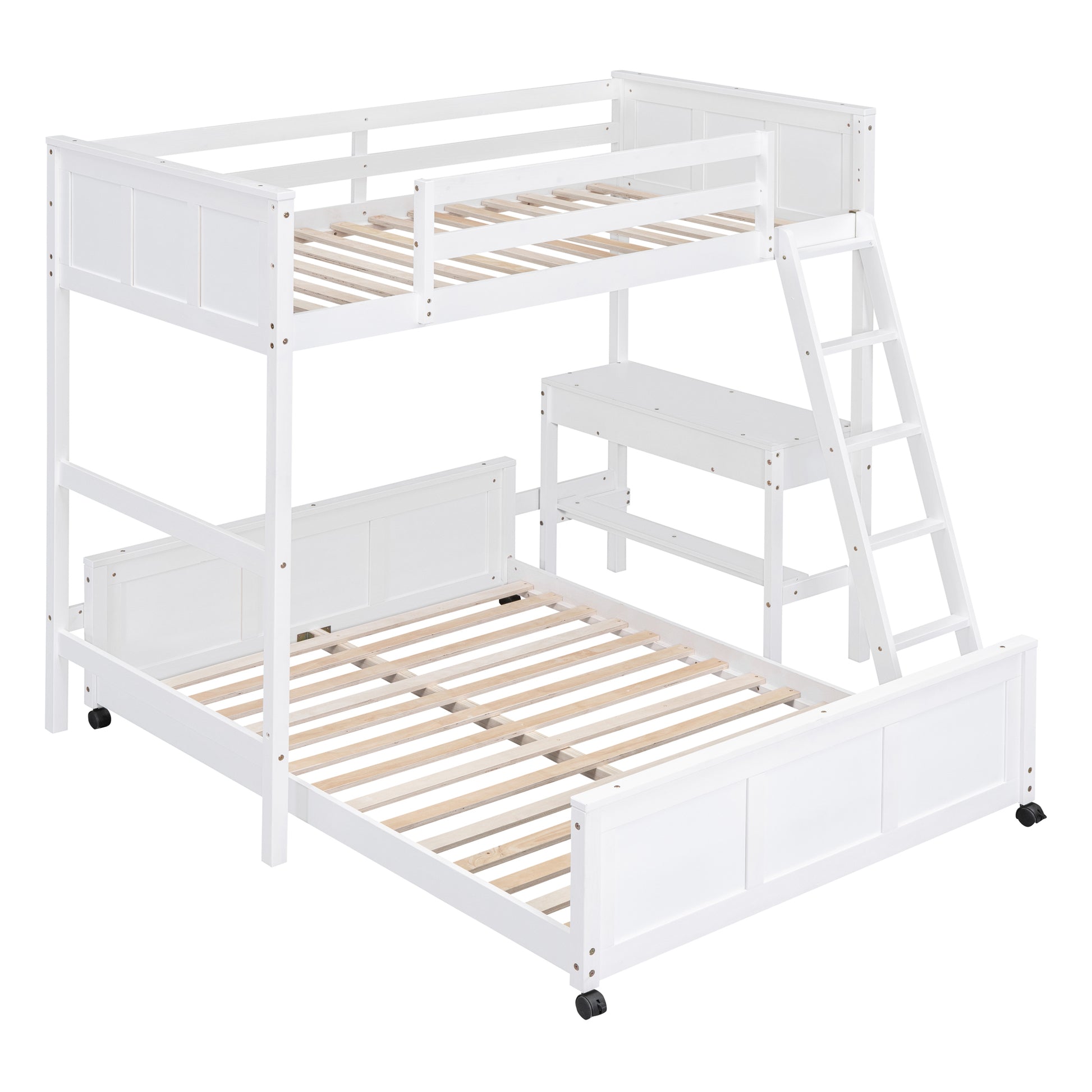 Twin Over Full Bunk Bed With Desk, White White Solid Wood Mdf